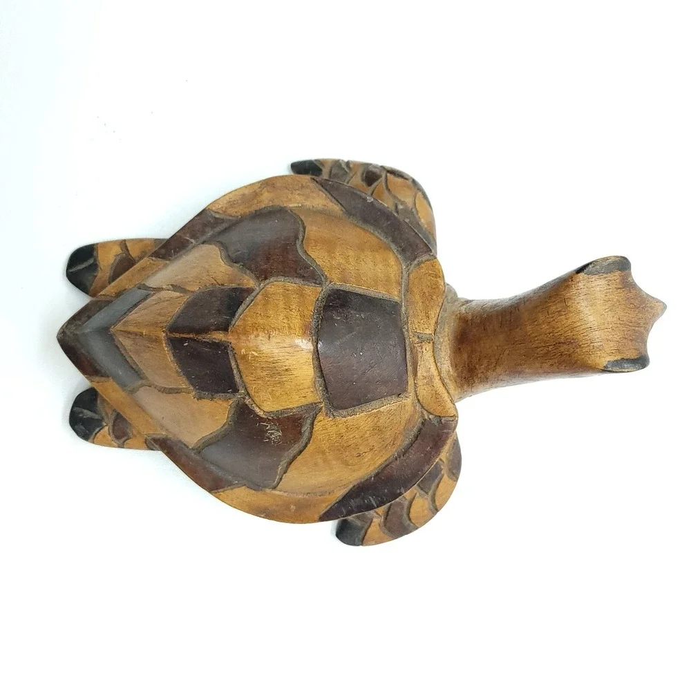 Vintage Wood Sea Turtle Figures Hand Carved Marine‎ Life Nautical Home Decor